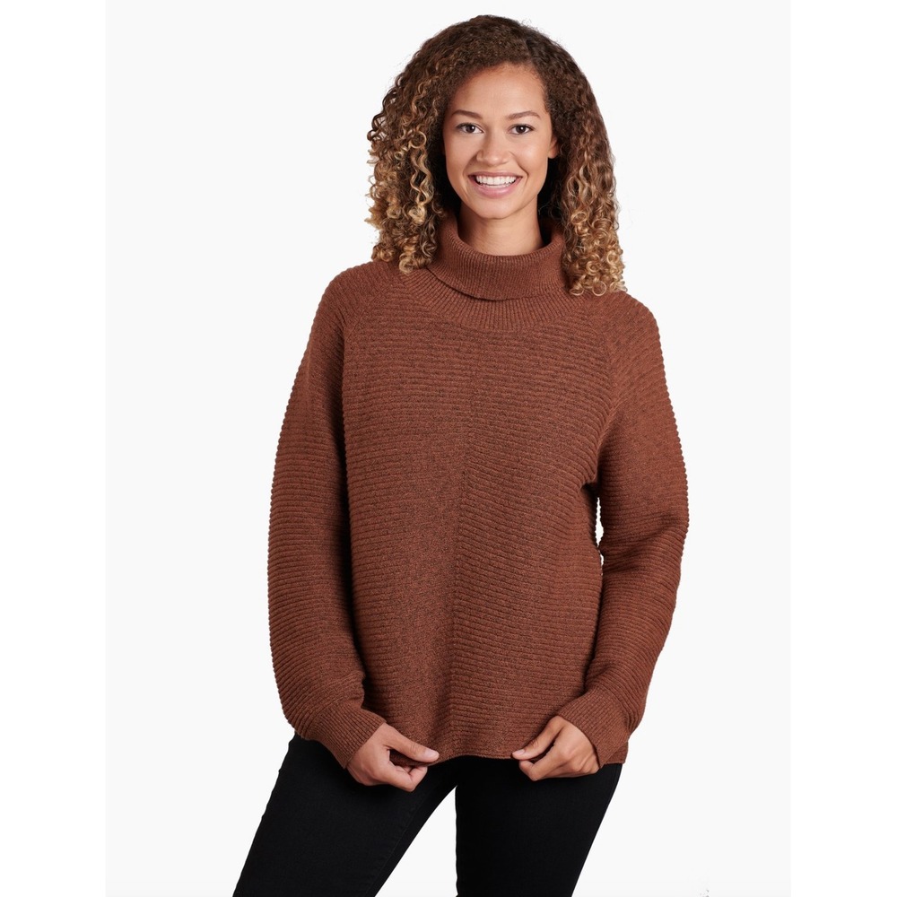 KUHL Solace Sweater Womens Small Copper Cowl Neck Ribbed Knit 4406 Merino Blend